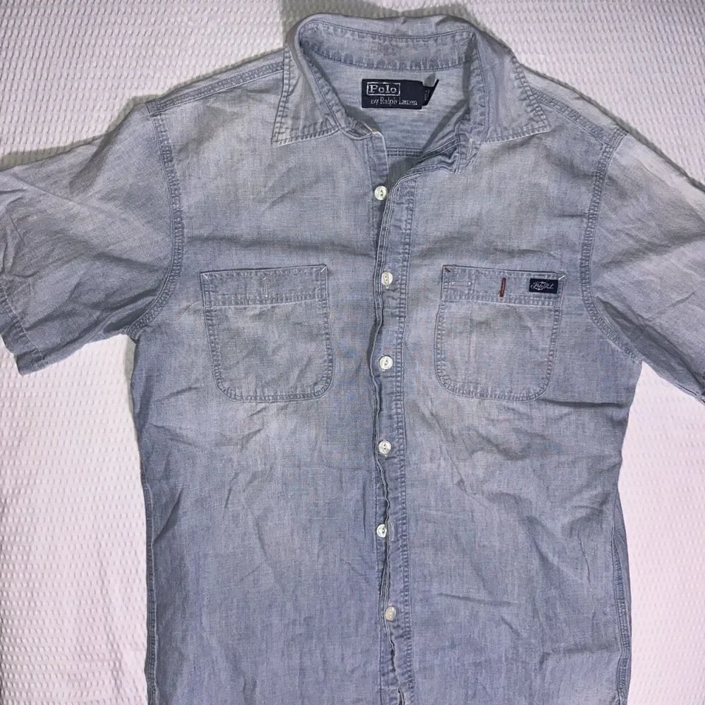 Vintage 90s/Y2K Polo Ralph Lauren Workwear Denim Utility Shirt Size Small Blue